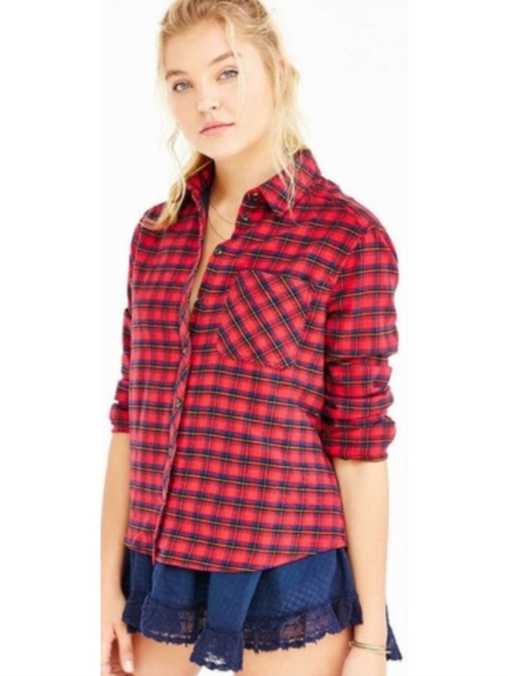 BDG Plaid Layered Flannel Grunge Y2K Tiered Button Down Shirt M
